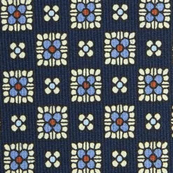 CRAVATTA SARTORIALE CLASSICA IN SETA BLU SCURO Microfantasia fiore
