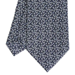 CRAVATTA SARTORIALE CLASSICA IN SETA BLU SCURO Microfantasia fiore