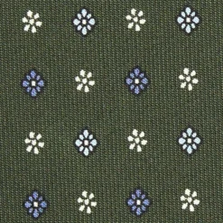 CRAVATTA SARTORIALE CLASSICA IN SETA VERDE OLIVA Microfantasia fiore