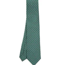 CRAVATTA SARTORIALE CLASSICA IN SETA VERDE SCURO Microfantasia fiore