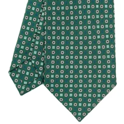 CRAVATTA SARTORIALE CLASSICA IN SETA VERDE OLIVA Microfantasia fiore