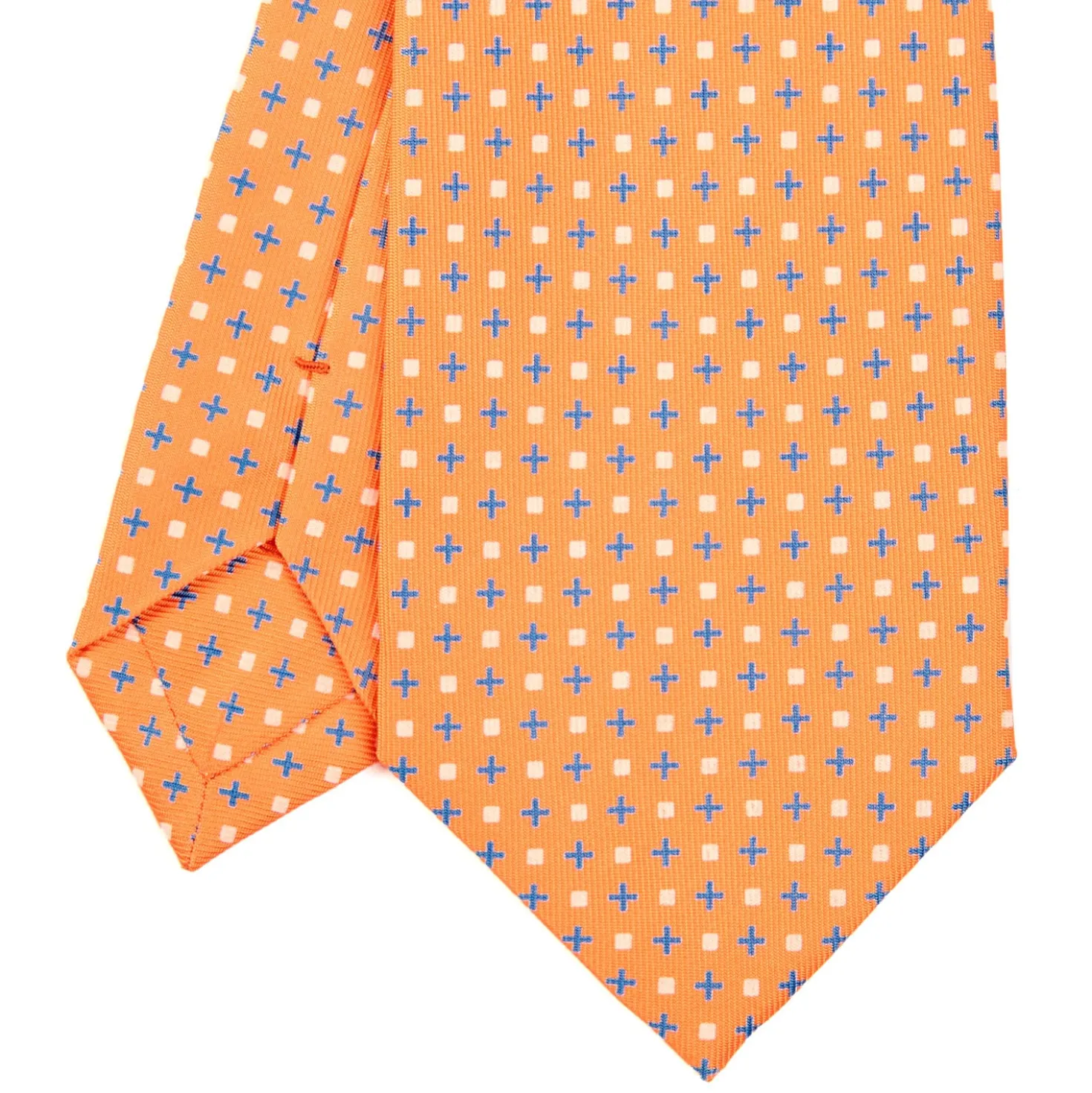 CRAVATTA SARTORIALE CLASSICA IN SETA ARANCIONE Microfantasia fiore
