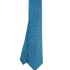 CRAVATTA SARTORIALE CLASSICA IN SETA BLU MEDIO Microfantasia fiore