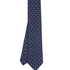 CRAVATTA SARTORIALE CLASSICA IN SETA BLU SCURO Microfantasia fiore