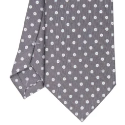 CRAVATTA SARTORIALE CLASSICA IN SETA GRIGIO SCURO Microfantasia fiore