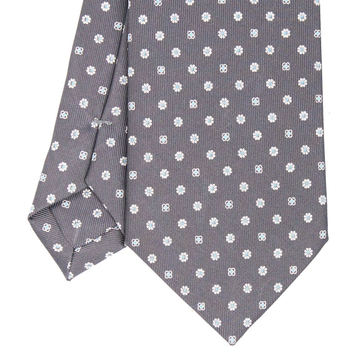 CRAVATTA SARTORIALE CLASSICA IN SETA GRIGIO SCURO Microfantasia fiore