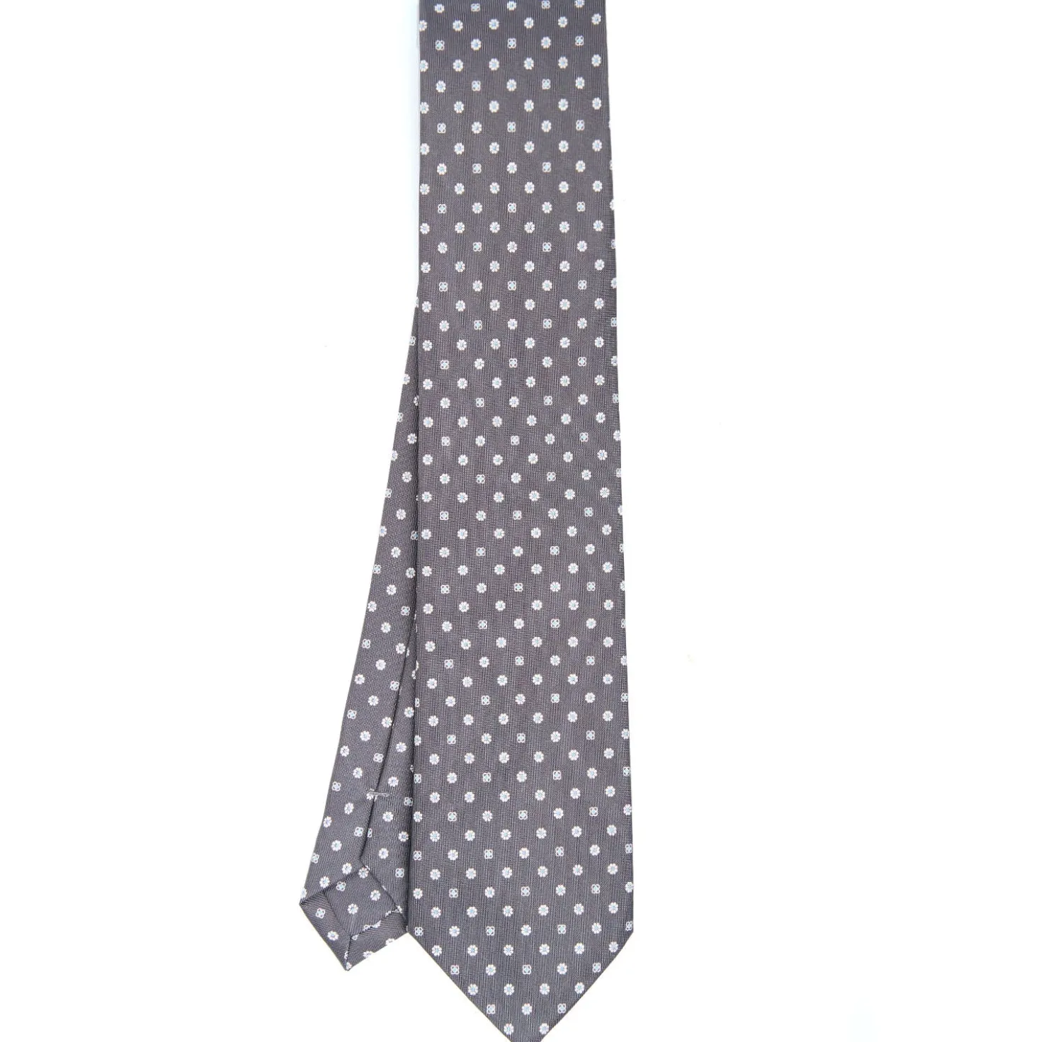 CRAVATTA SARTORIALE CLASSICA IN SETA GRIGIO SCURO Microfantasia fiore