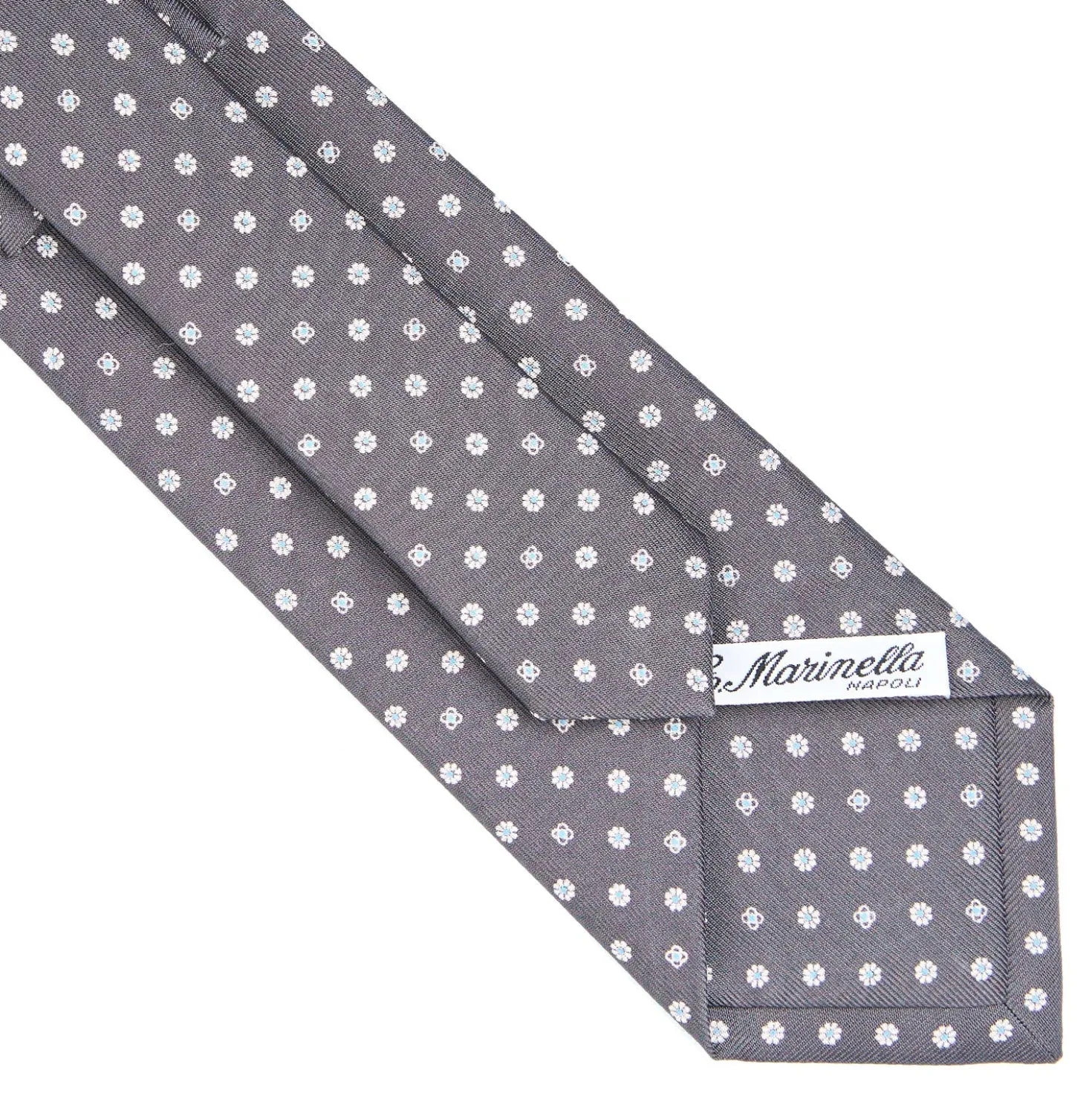 CRAVATTA SARTORIALE CLASSICA IN SETA GRIGIO SCURO Microfantasia fiore