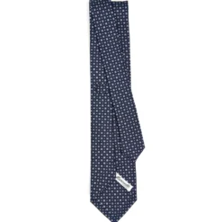 CRAVATTA SARTORIALE CLASSICA IN SETA BLU SCURO Microfantasia fiore
