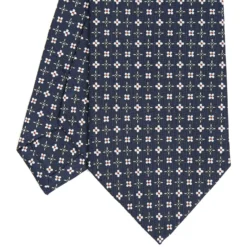 CRAVATTA SARTORIALE CLASSICA IN SETA BLU SCURO Microfantasia fiore