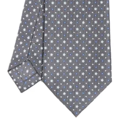 CRAVATTA SARTORIALE CLASSICA IN SETA GRIGIO SCURO Microfantasia fiore