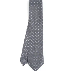 CRAVATTA SARTORIALE CLASSICA IN SETA GRIGIO SCURO Microfantasia fiore