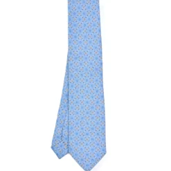 CRAVATTA SARTORIALE CLASSICA IN SETA AZZURRA Microfantasia fiore