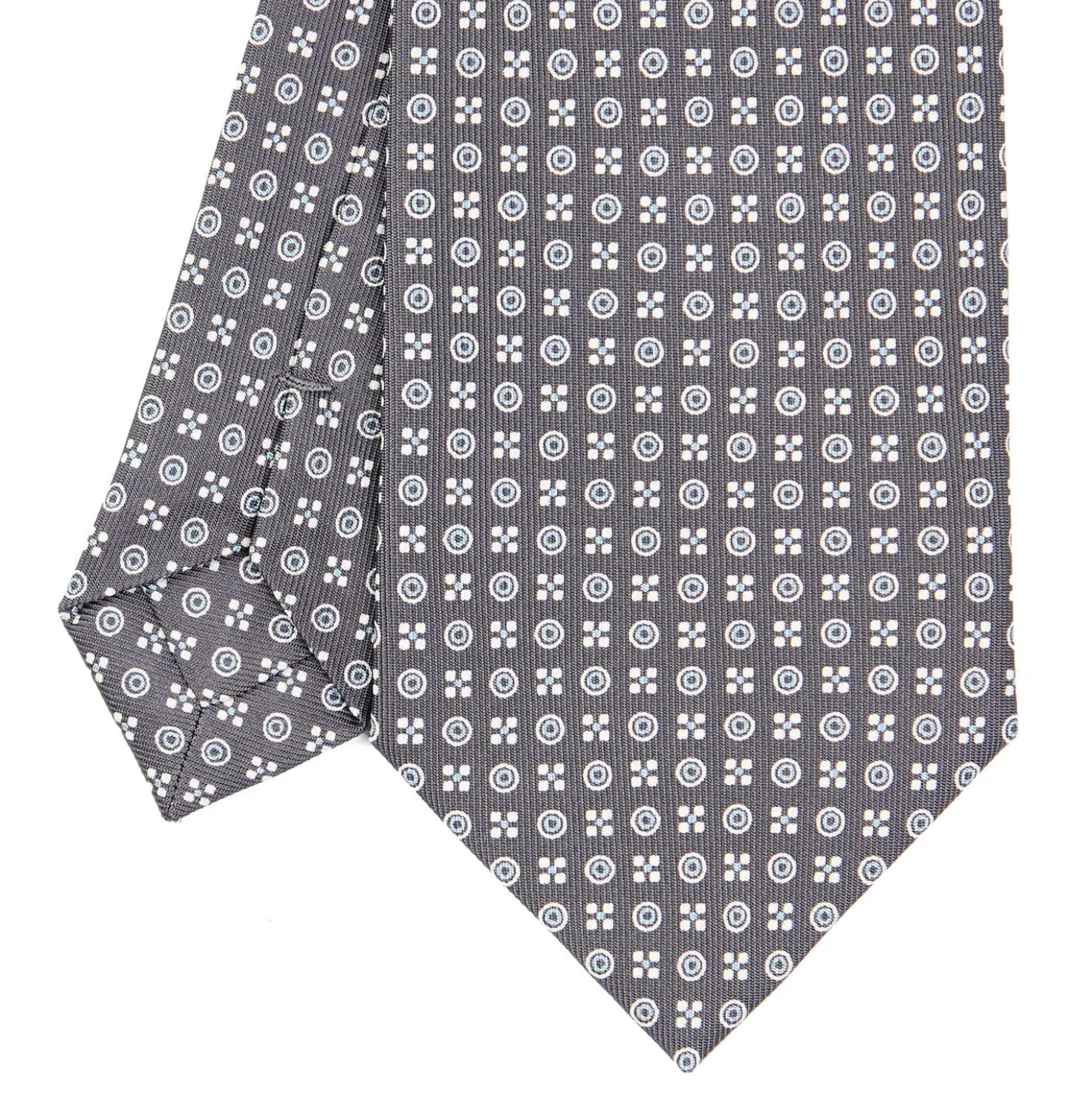CRAVATTA SARTORIALE CLASSICA IN SETA GRIGIO SCURO Microfantasia fiore