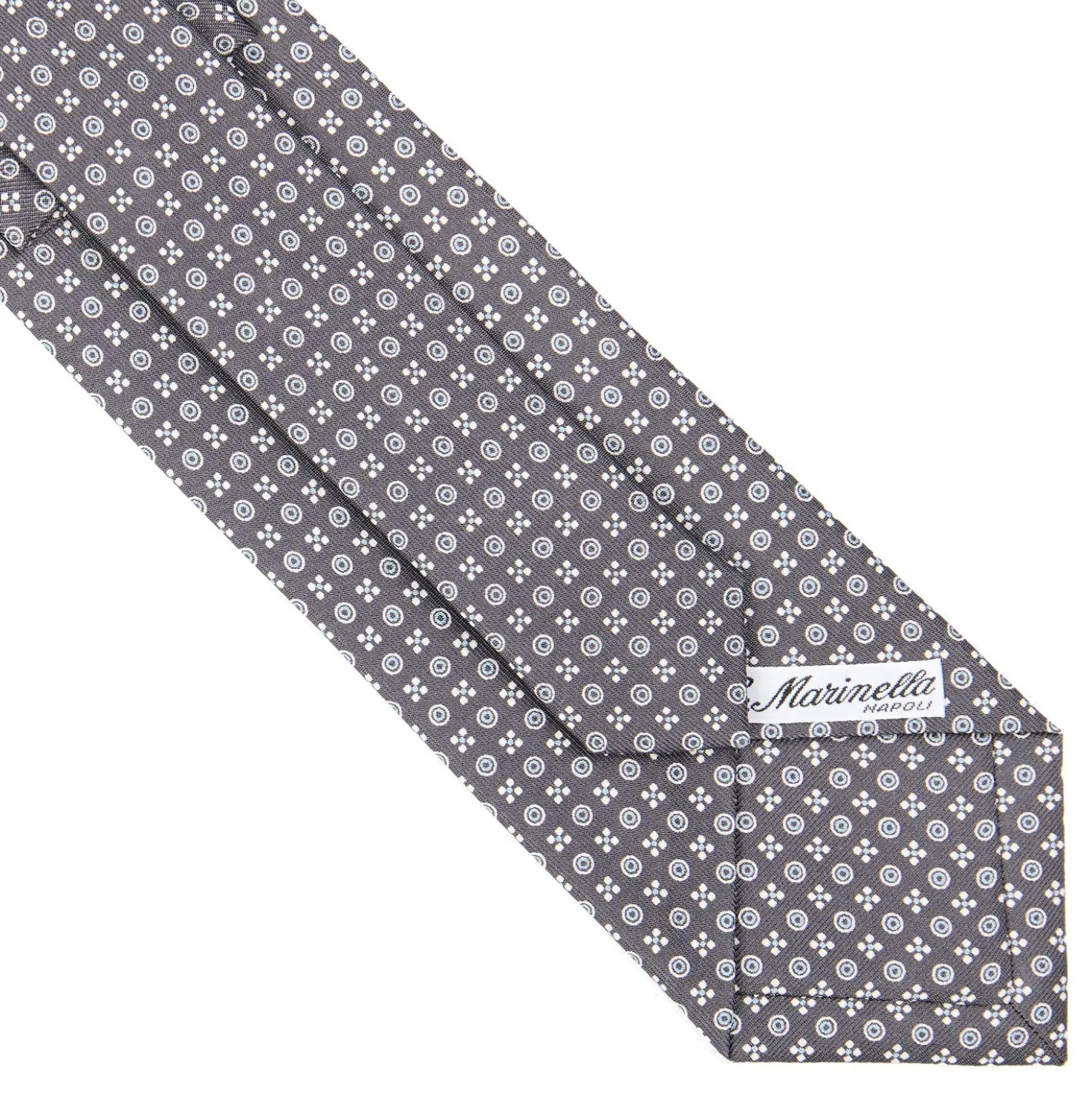 CRAVATTA SARTORIALE CLASSICA IN SETA GRIGIO SCURO Microfantasia fiore