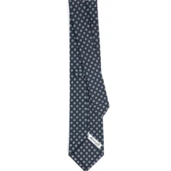 CRAVATTA SARTORIALE CLASSICA IN SETA BLU SCURO Microfantasia fiore