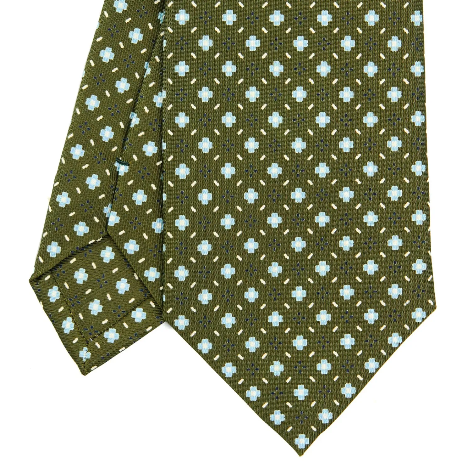 CRAVATTA SARTORIALE CLASSICA IN SETA VERDE OLIVA Microfantasia fiore