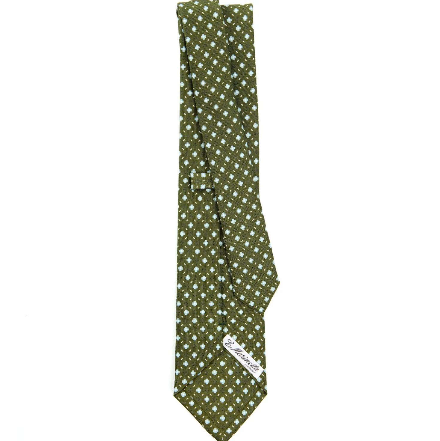 CRAVATTA SARTORIALE CLASSICA IN SETA VERDE OLIVA Microfantasia fiore