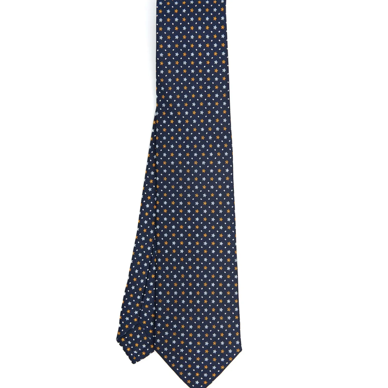 CRAVATTA SARTORIALE CLASSICA IN SETA BLU SCURO Microfantasia fiore