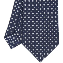 CRAVATTA SARTORIALE CLASSICA IN SETA BLU SCURO Microfantasia fiore