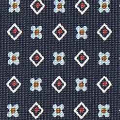 CRAVATTA SARTORIALE CLASSICA IN SETA BLU SCURO Microfantasia fiore