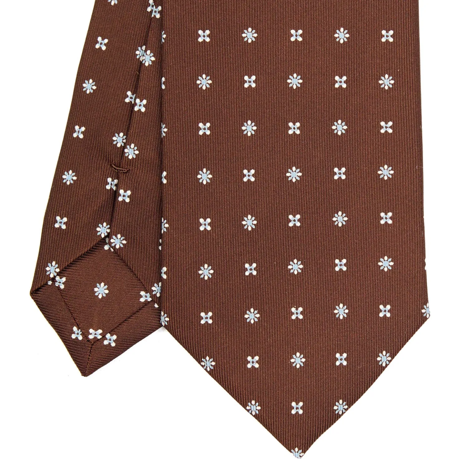 CRAVATTA SARTORIALE CLASSICA IN SETA MARRONE SCURO Microfantasia fiore