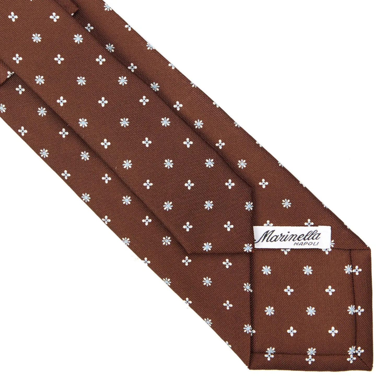 CRAVATTA SARTORIALE CLASSICA IN SETA MARRONE SCURO Microfantasia fiore
