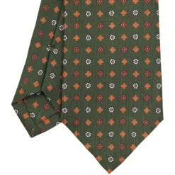 CRAVATTA SARTORIALE CLASSICA IN SETA VERDE OLIVA Microfantasia fiore