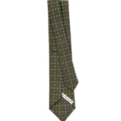 CRAVATTA SARTORIALE CLASSICA IN SETA VERDE OLIVA Microfantasia fiore