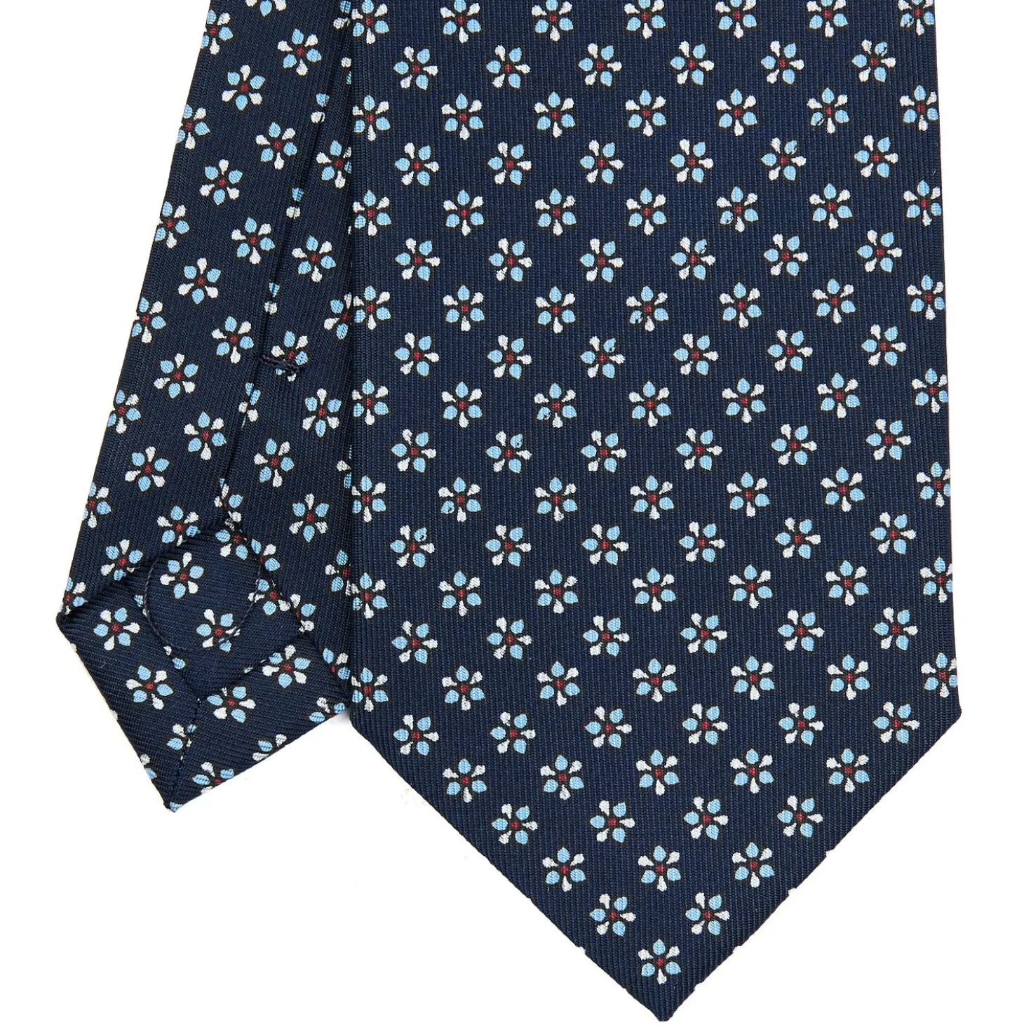 CRAVATTA SARTORIALE CLASSICA IN SETA BLU SCURO Microfantasia fiore