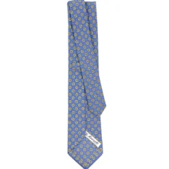 CRAVATTA SARTORIALE CLASSICA IN SETA AZZURRO POLVERE Microfantasia fiore