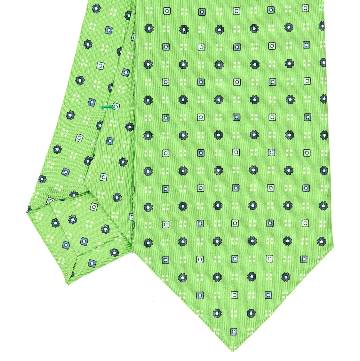 CRAVATTA SARTORIALE CLASSICA IN SETA VERDE CHIARO Microfantasia fiore