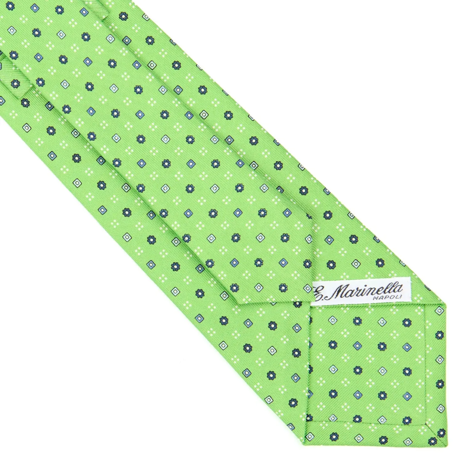 CRAVATTA SARTORIALE CLASSICA IN SETA VERDE CHIARO Microfantasia fiore