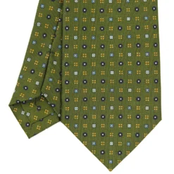 CRAVATTA SARTORIALE CLASSICA IN SETA VERDE OLIVA Microfantasia fiore