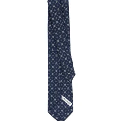 CRAVATTA SARTORIALE CLASSICA IN SETA BLU SCURO Microfantasia fiore