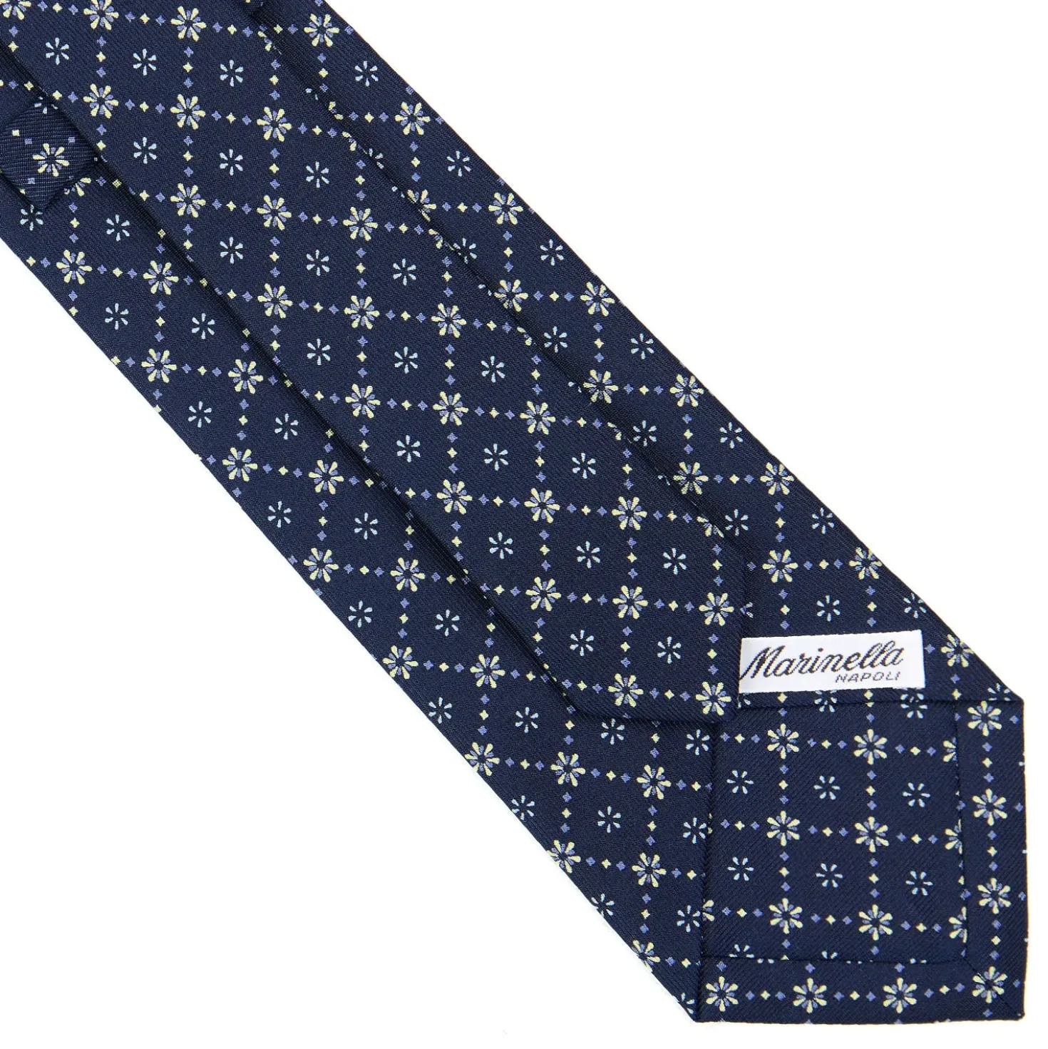CRAVATTA SARTORIALE CLASSICA IN SETA BLU SCURO Microfantasia fiore