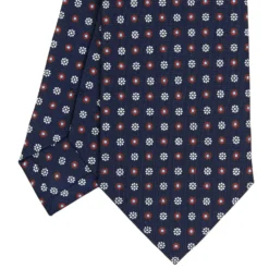 CRAVATTA SARTORIALE CLASSICA IN SETA BLU SCURO Microfantasia fiore