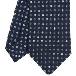 CRAVATTA SARTORIALE CLASSICA IN SETA BLU SCURO Microfantasia fiore
