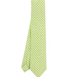 CRAVATTA SARTORIALE CLASSICA IN SETA VERDE CHIARO Microfantasia fiore