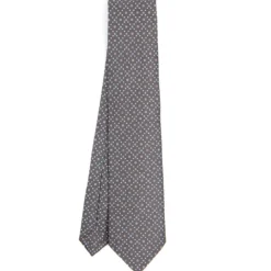 CRAVATTA SARTORIALE CLASSICA IN SETA GRIGIO CHIARO Microfantasia fiore