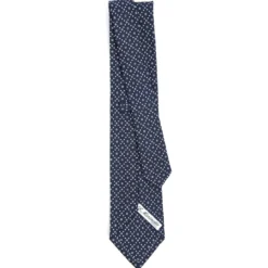 CRAVATTA SARTORIALE CLASSICA IN SETA BLU SCURO Microfantasia fiore