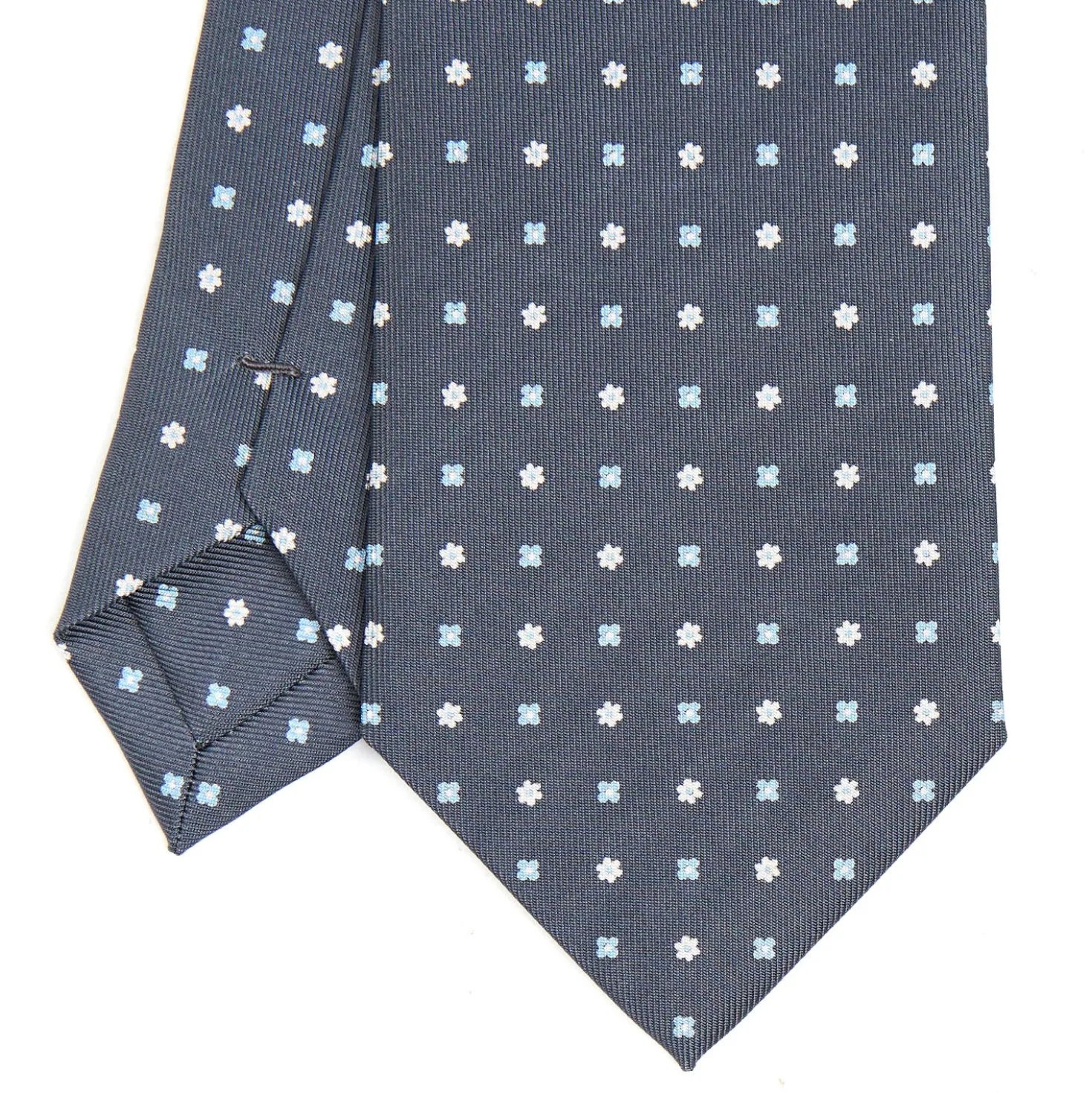 CRAVATTA SARTORIALE CLASSICA IN SETA GRIGIO SCURO Microfantasia fiore