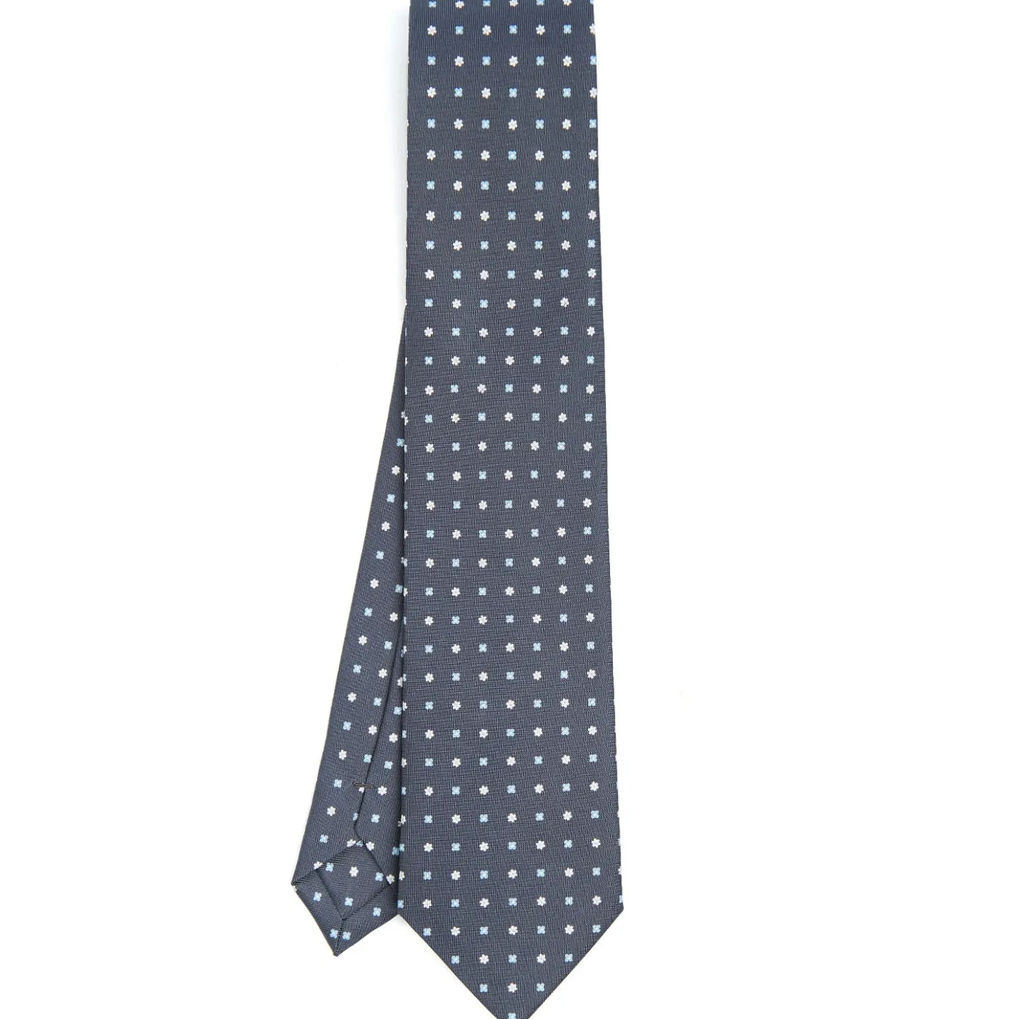 CRAVATTA SARTORIALE CLASSICA IN SETA GRIGIO SCURO Microfantasia fiore