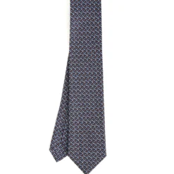 CRAVATTA SARTORIALE CLASSICA IN SETA BLU SCURO Microfantasia fiore
