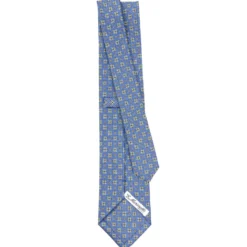 CRAVATTA SARTORIALE CLASSICA IN SETA AZZURRO POLVERE Microfantasia fiore