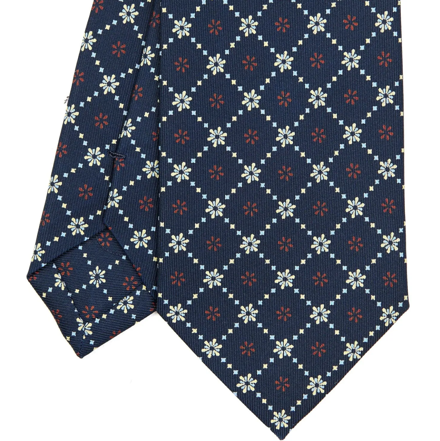 CRAVATTA SARTORIALE CLASSICA IN SETA BLU SCURO Microfantasia fiore