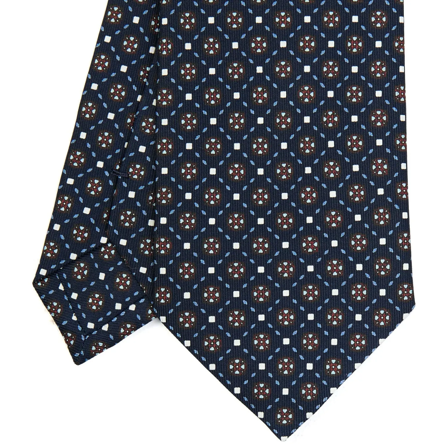 CRAVATTA SARTORIALE CLASSICA IN SETA BLU SCURO Microfantasia fiore