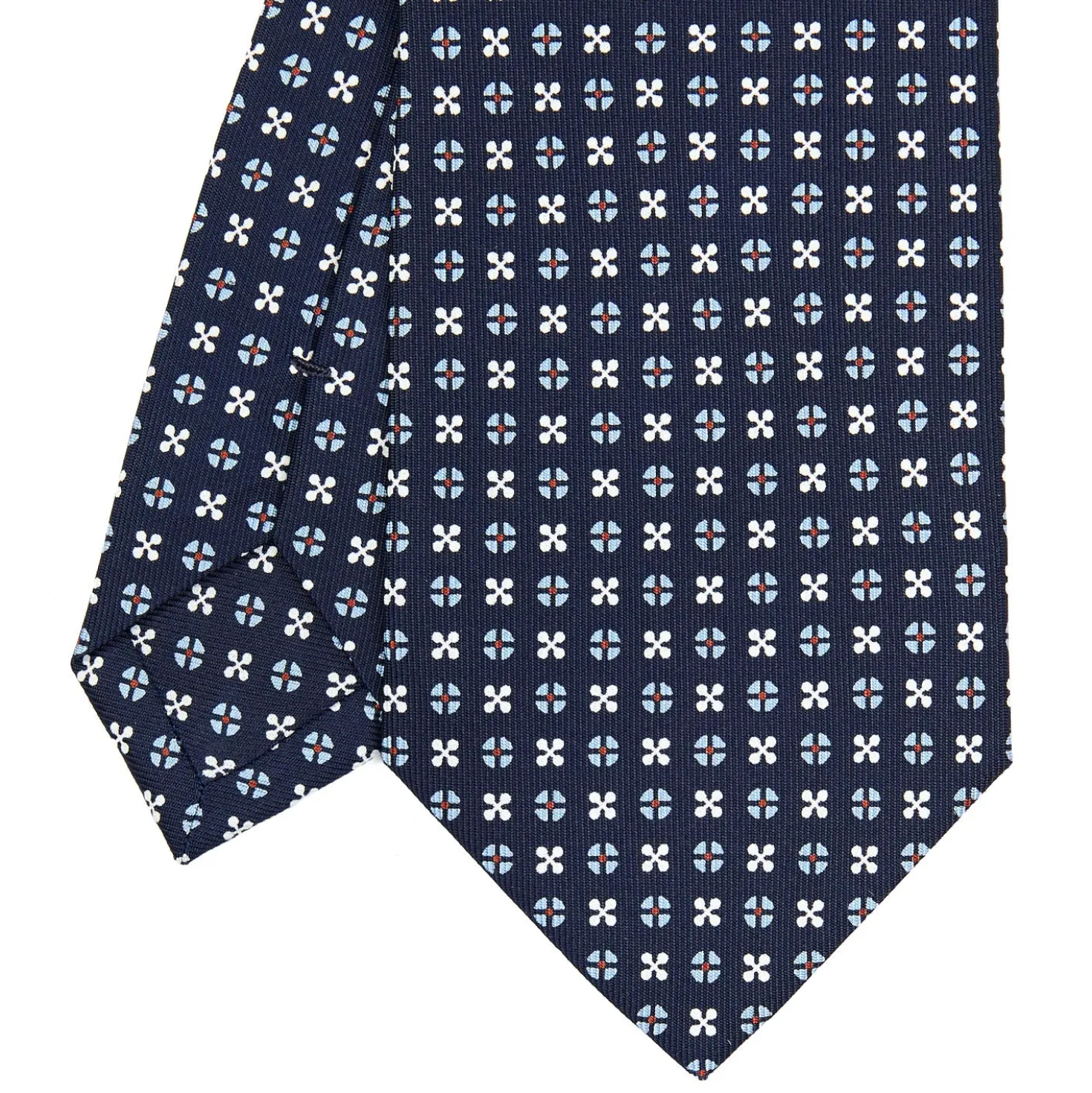 CRAVATTA SARTORIALE CLASSICA IN SETA BLU SCURO Microfantasia fiore