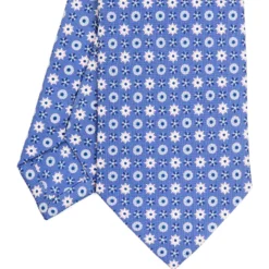 CRAVATTA SARTORIALE CLASSICA IN SETA AZZURRO POLVERE Microfantasia fiore
