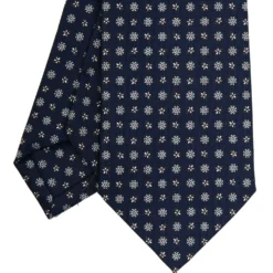 CRAVATTA SARTORIALE CLASSICA IN SETA BLU SCURO Microfantasia fiore